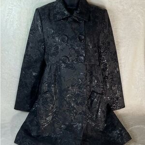 Simply Vera Vera Wang Black Floral Jacquard Trench Coat | Double Breasted